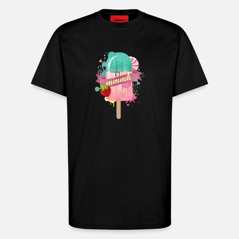 Eis am Stiel mit Erdbeere - T-Shirt - made by SPREAD - SOLID BLACK
