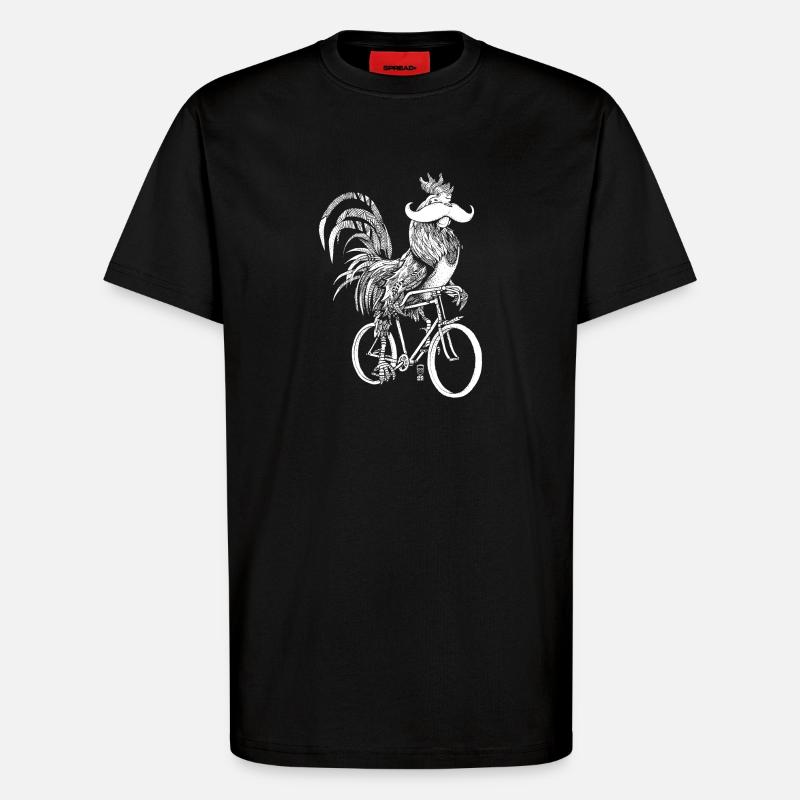 Rooster & Bicycles - white version - T-Shirt - made by SPREAD - SOLID BLACK