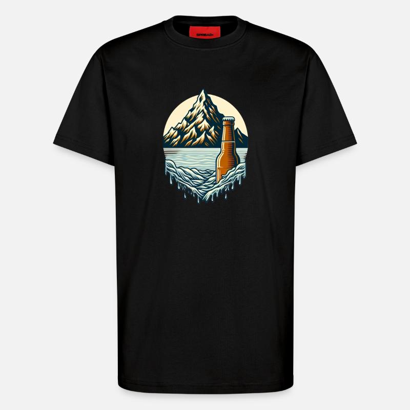 Summit lake with beer bottle - T-Shirt - made by SPREAD - SOLID BLACK