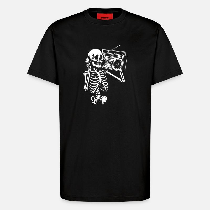 Skelett Ghettoblaster Retro Groove - T-Shirt - made by SPREAD - SOLID BLACK