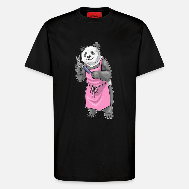 Panda Coiffe Ciseaux Peigne - T-shirt bio décontracté fabriqué en UE - SOLID BLACK