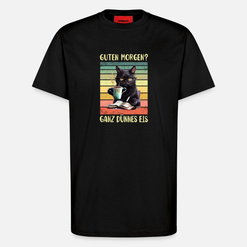 Schwarze Katze Morgenmuffel - T-Shirt - made by SPREAD - SOLID BLACK