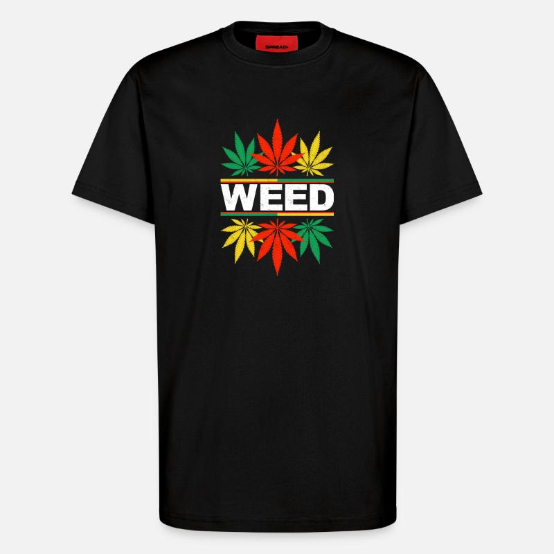 Vibrant Cannabis Leaf Pattern Design - T-Shirt - made by SPREAD - SOLID BLACK