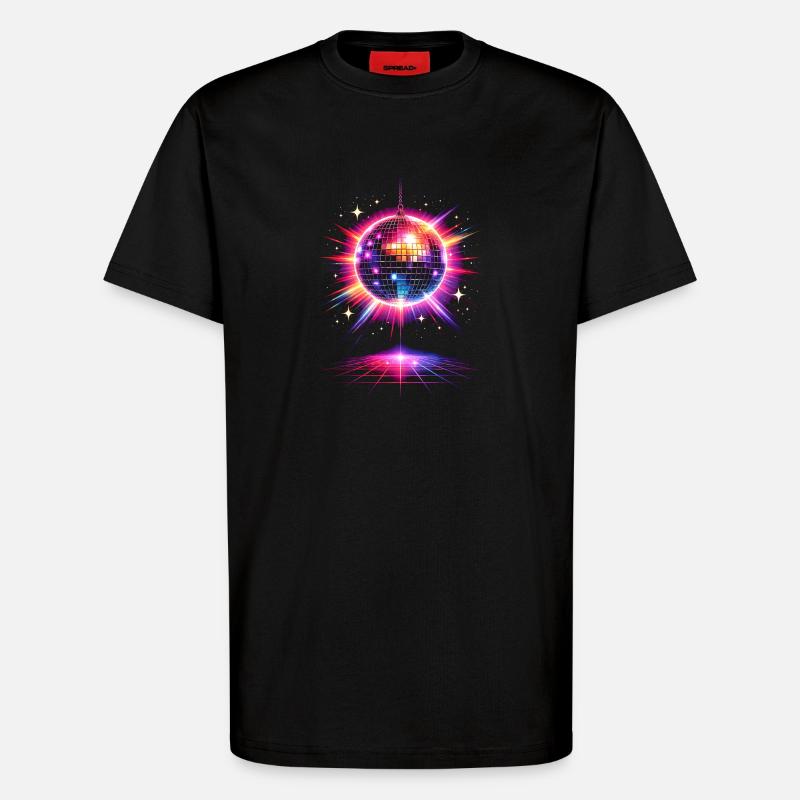 Disco Kugel Neon 80er Design  - T-Shirt - made by SPREAD - SOLID BLACK