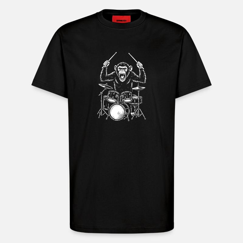 Trommelnde Schimpansenkapelle - T-Shirt - made by SPREAD - SOLID BLACK