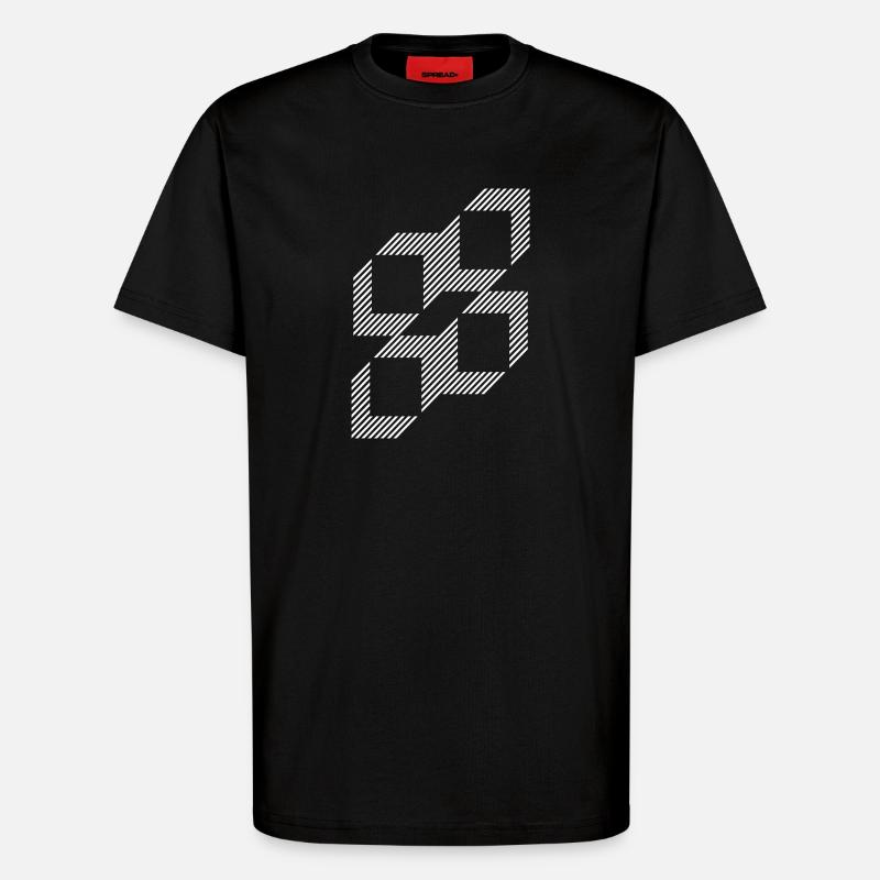 Geometric Stripe Squares Grid - T-Shirt - made by SPREAD - SOLID BLACK