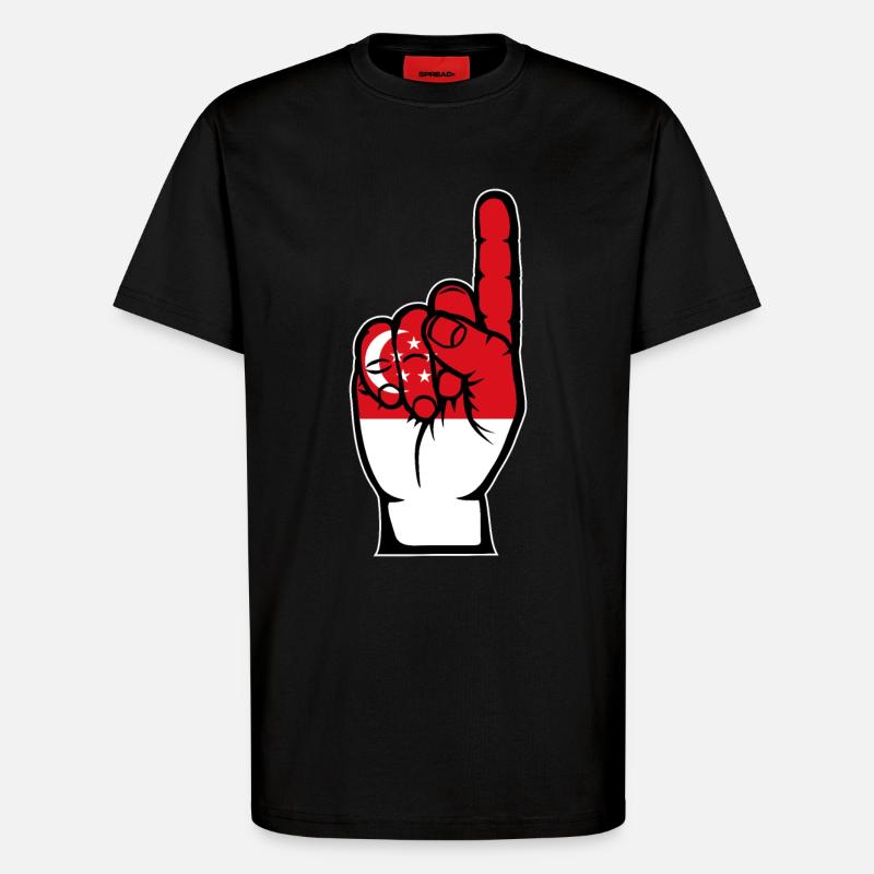 Drapeau de Singapour numéro 1 - T-shirt bio décontracté fabriqué en UE - SOLID BLACK