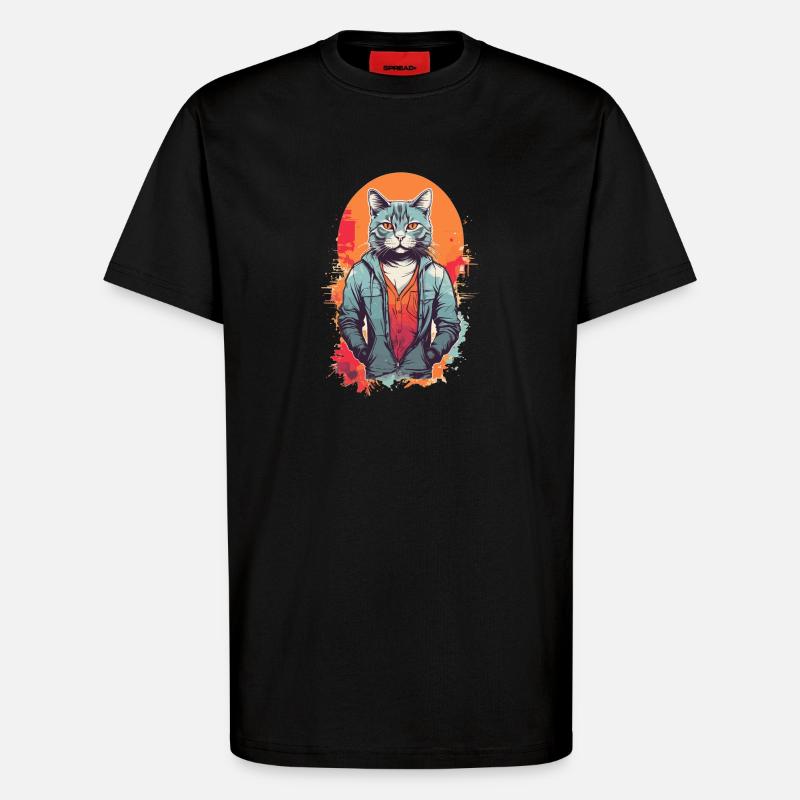 Coole graue Katze - T-Shirt - made by SPREAD - SOLID BLACK