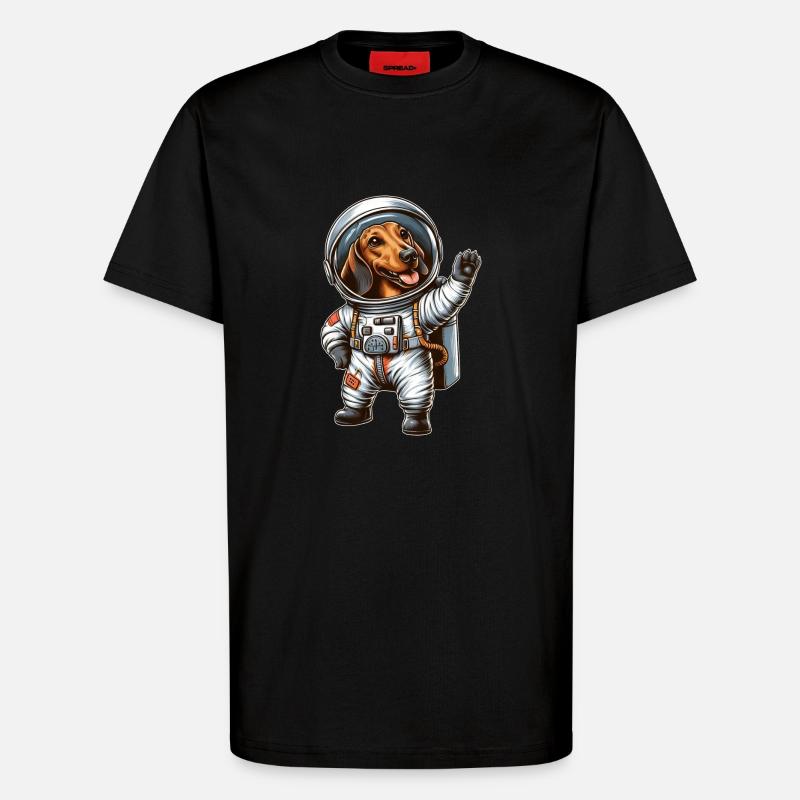 Dachshund Astronaut Space Science Fiction - T-Shirt - made by SPREAD - SOLID BLACK