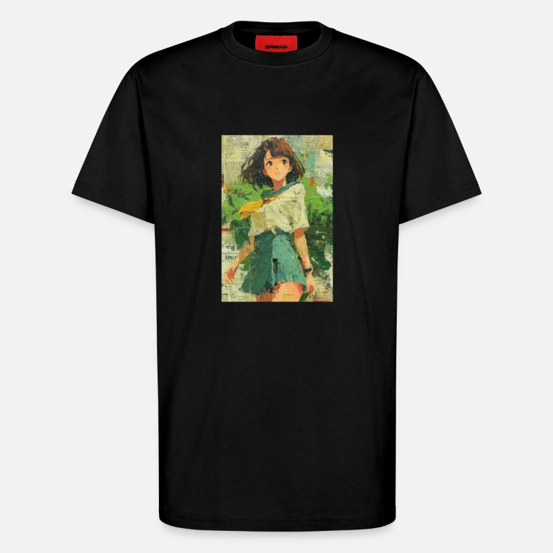 Texturierte Anime Mädchen Collage Kunst - T-Shirt - made by SPREAD - SOLID BLACK