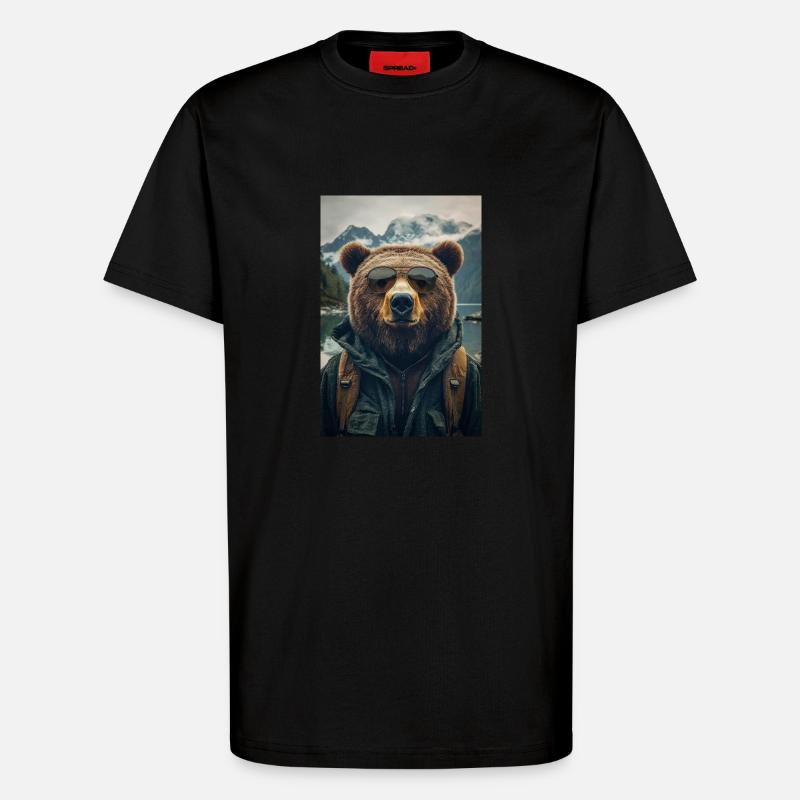 Cool Hiking Bear Explorer - T-Shirt - made by SPREAD - SOLID BLACK