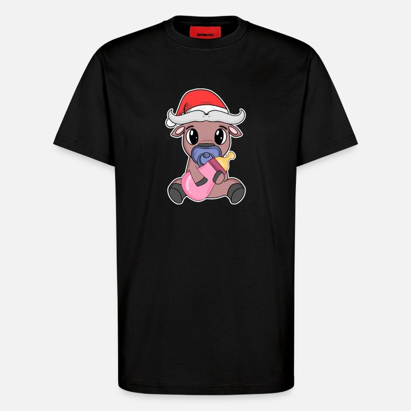 Bœuf bébé Noël - T-shirt bio décontracté fabriqué en UE - SOLID BLACK