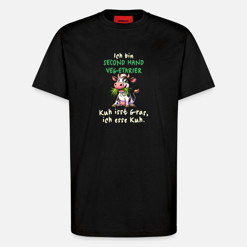 Second Hand Vegetarier – Lustiges Kuh-Design - T-Shirt - made by SPREAD - SOLID BLACK