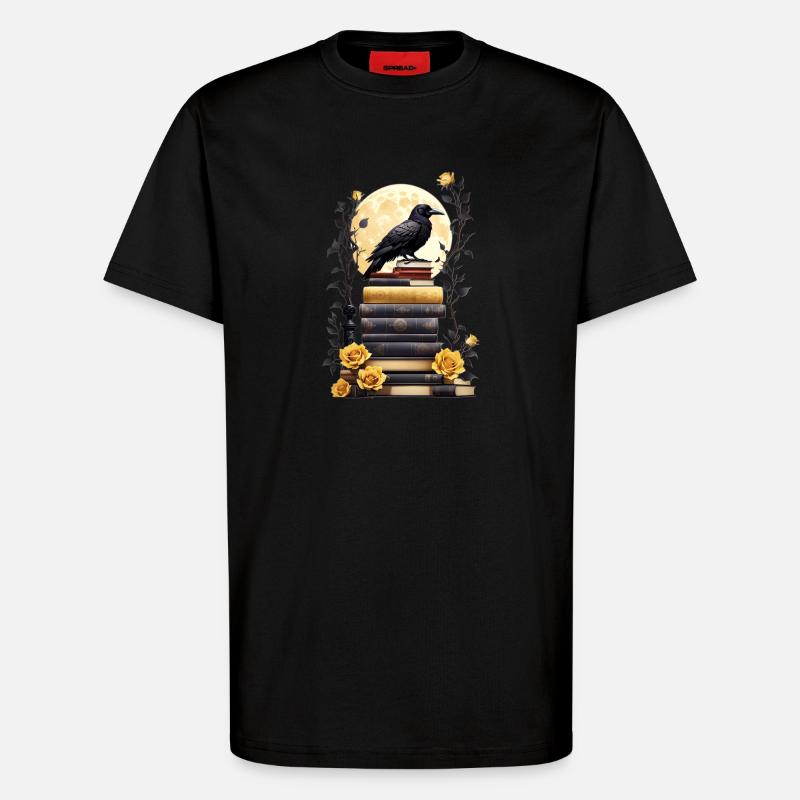 Bücherstapel mit Rabe - T-Shirt - made by SPREAD - SOLID BLACK