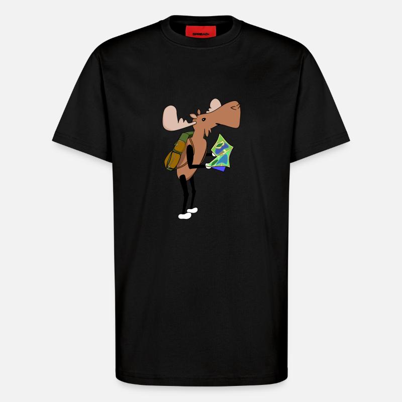 Moose Comic Hiking Map - T-Shirt - made by SPREAD - SOLID BLACK