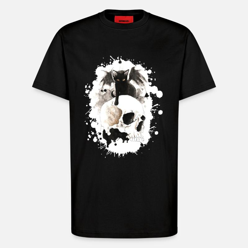 Witch cat on skull - T-Shirt - made by SPREAD - SOLID BLACK