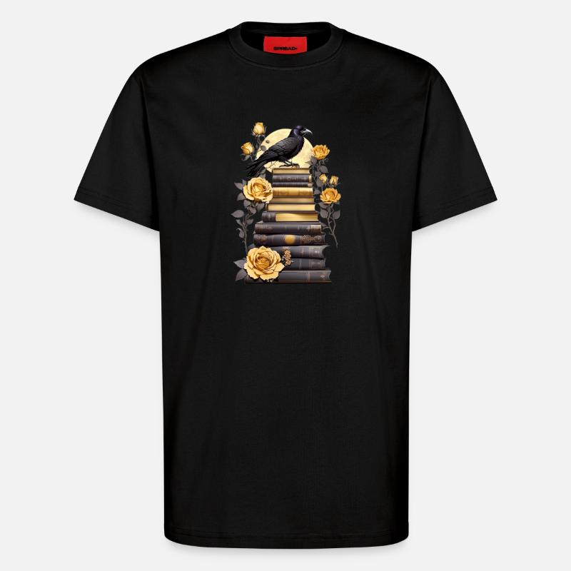 Bücherstapel mit Rabe - T-Shirt - made by SPREAD - SOLID BLACK