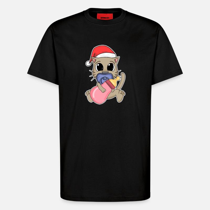 Chat Bébé Noël - T-shirt bio décontracté fabriqué en UE - SOLID BLACK