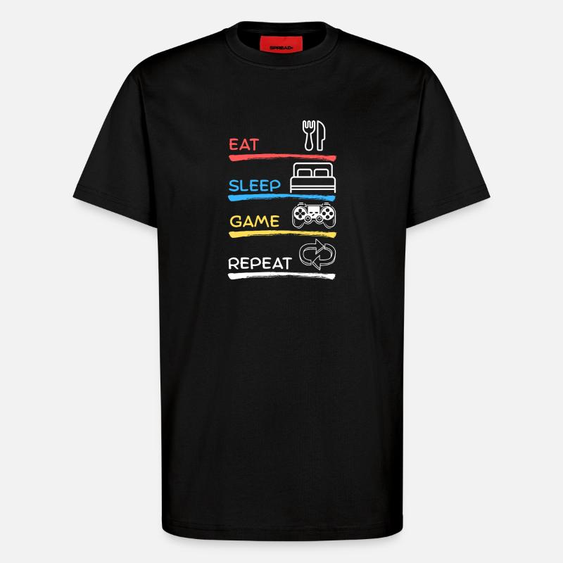 Manger dormir jeu Répéter - T-shirt bio décontracté fabriqué en UE - SOLID BLACK