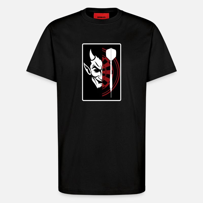 Darts, Bullseye, Dartboard and devil. - T-Shirt - made by SPREAD - SOLID BLACK