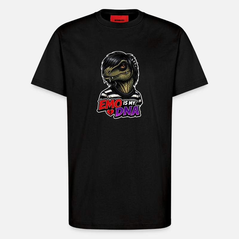 Emo Dinosaur, Sad Dino, Emotional - T-Shirt - made by SPREAD - SOLID BLACK
