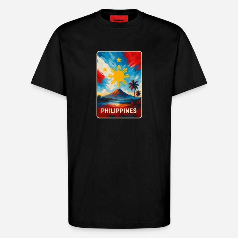Conception des drapeaux des Philippines - T-shirt bio décontracté fabriqué en UE - SOLID BLACK