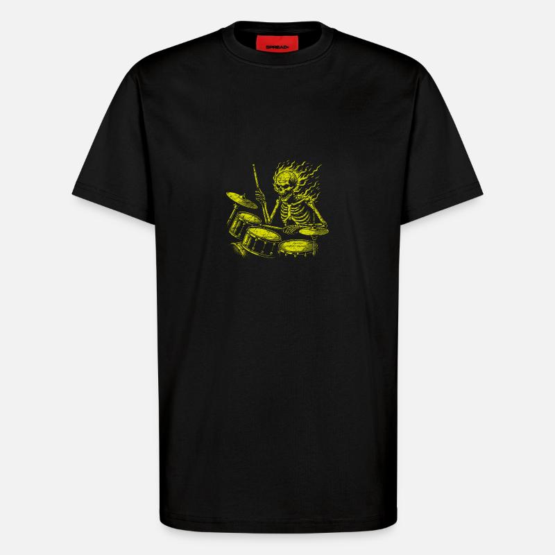 Drummer Skull Skelett am Drumset - T-Shirt - made by SPREAD - SOLID BLACK
