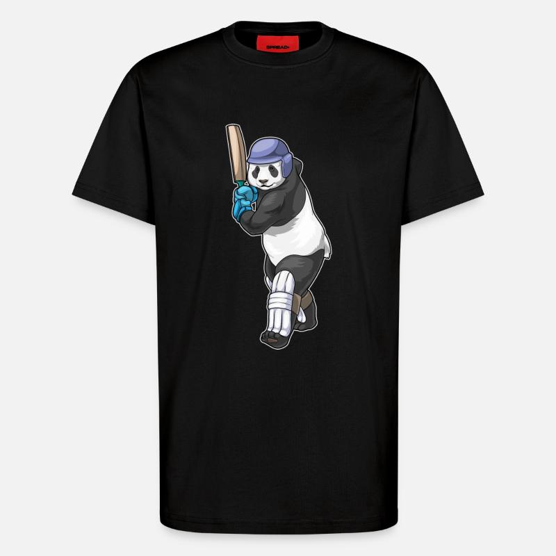 Panda Cricket Battes de cricket - T-shirt bio décontracté fabriqué en UE - SOLID BLACK