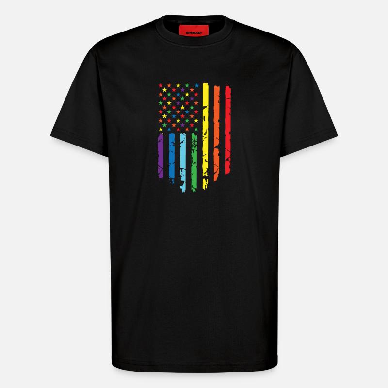 Rainbow flag with star pattern - T-Shirt - made by SPREAD - SOLID BLACK