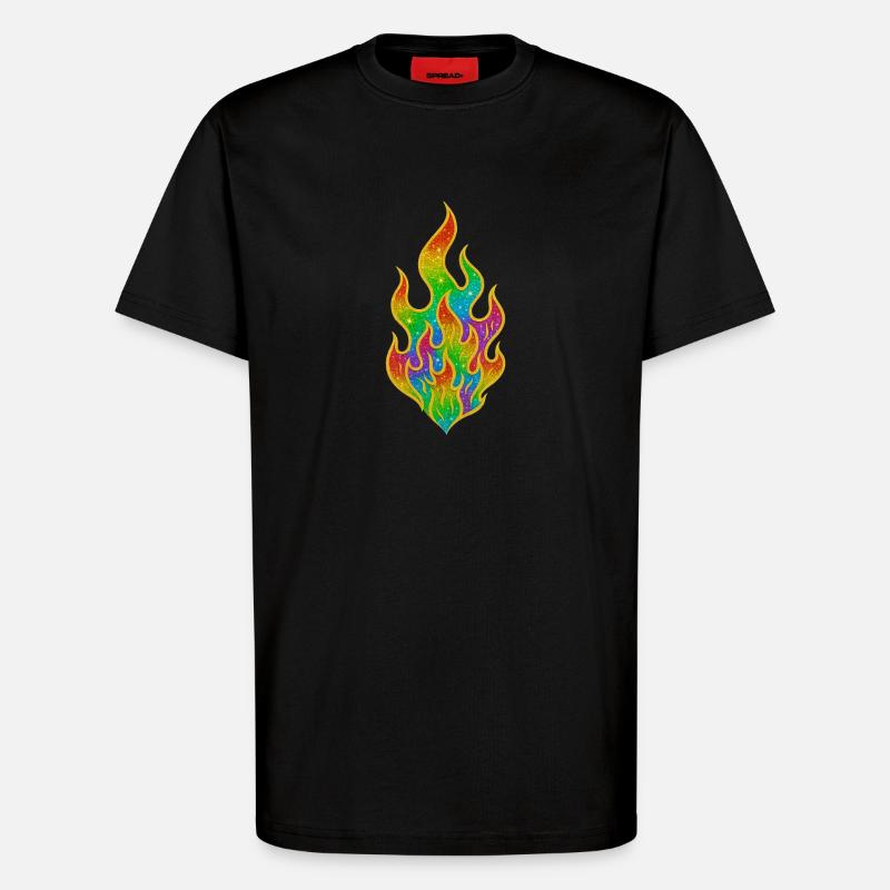 Rainbow Fire Glitter Flame - T-Shirt - made by SPREAD - SOLID BLACK