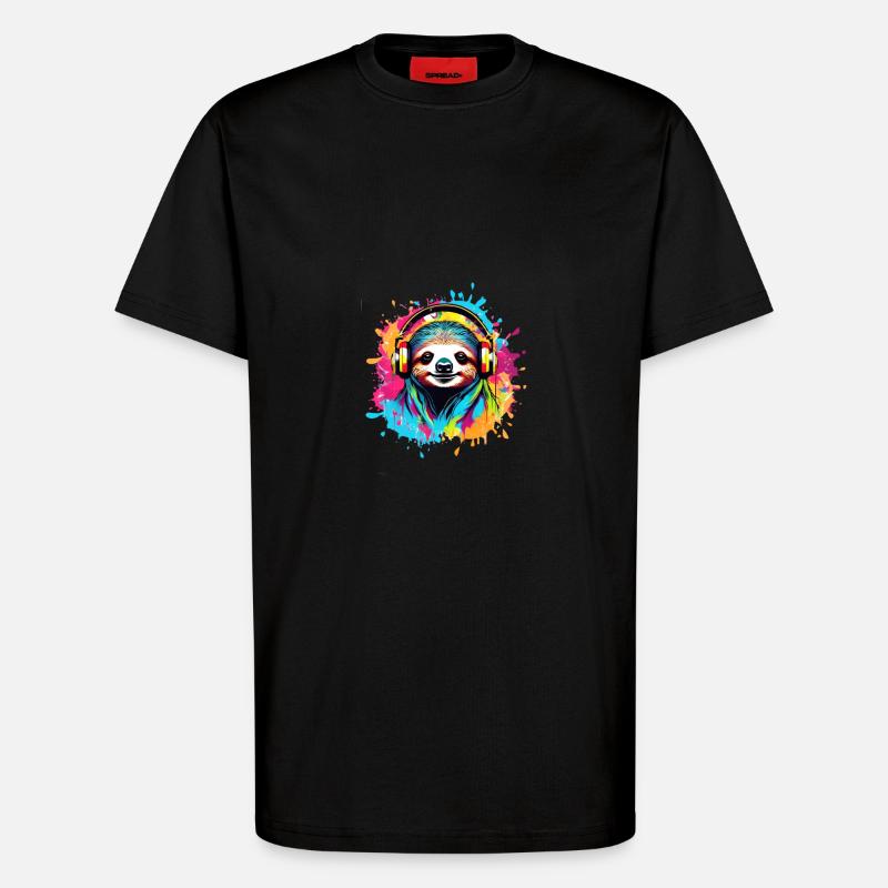 Faultier,bunt, Malerei,kopfhörer, Graffiti - T-Shirt - made by SPREAD - SOLID BLACK