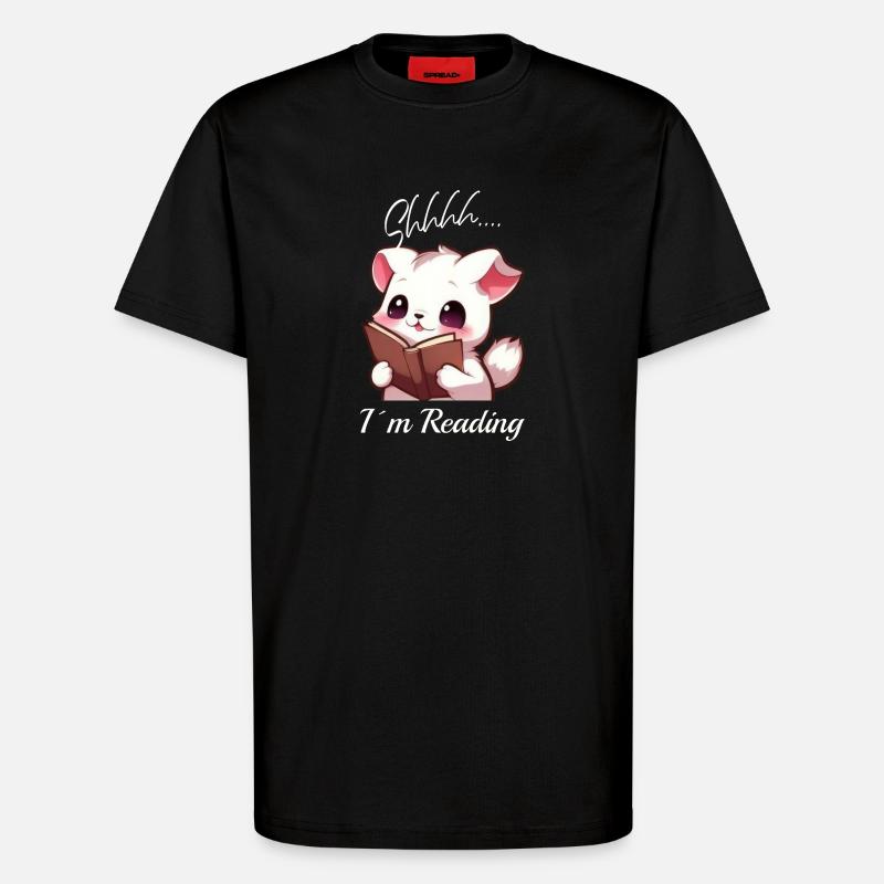 Katze mit Buch - T-Shirt - made by SPREAD - SOLID BLACK