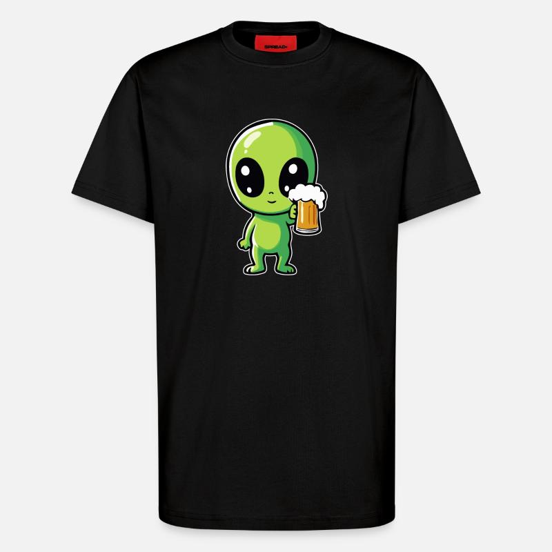 Alien mit Bier - T-Shirt - made by SPREAD - SOLID BLACK