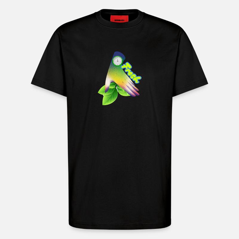 Fresh Gradient Leaf Clock Design - T-Shirt - made by SPREAD - SOLID BLACK