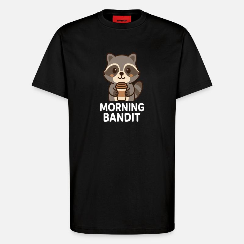 Cuddly raccoon with coffee cup - T-Shirt - made by SPREAD - SOLID BLACK