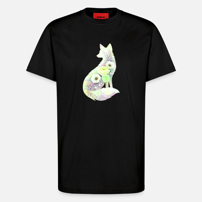 Fuchs Silhouette Aquarell Blumen - T-Shirt - made by SPREAD - SOLID BLACK