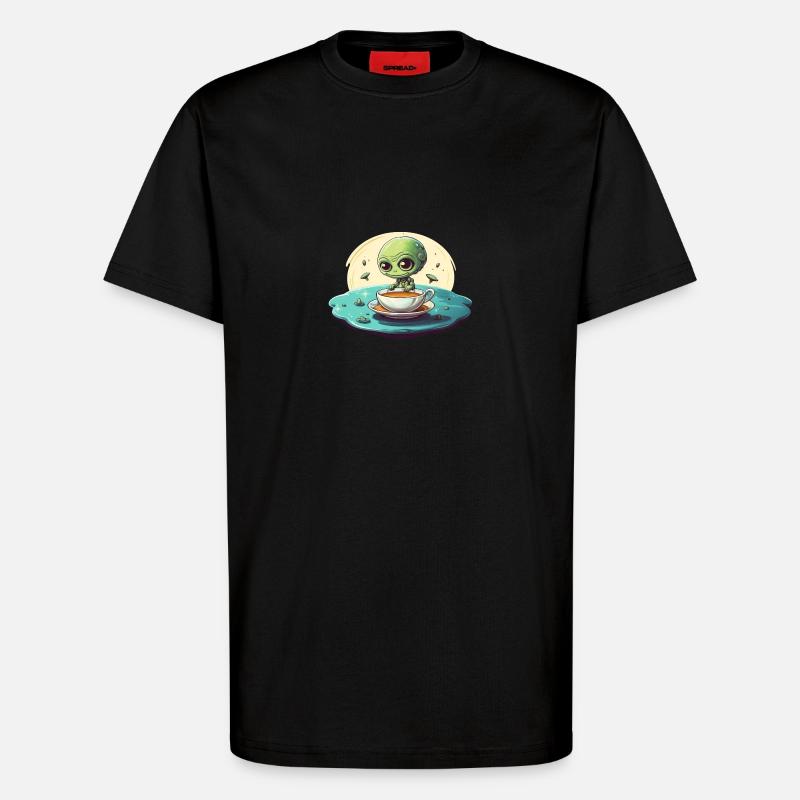 grünes alien kaffee kaffeetrinker - T-Shirt - made by SPREAD - SOLID BLACK