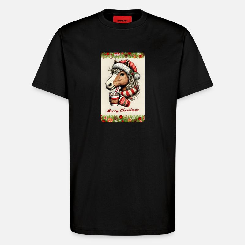 Weihnachtspferd mit heißer Schokolade - T-Shirt - made by SPREAD - SOLID BLACK