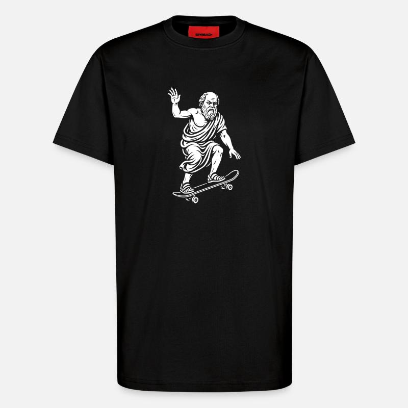 Ancient Philosopger Socrates on a Skateboard - T-Shirt - made by SPREAD - SOLID BLACK