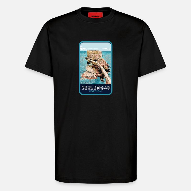Illustration der Berlengas-Inseln, Peniche - T-Shirt - made by SPREAD - SOLID BLACK
