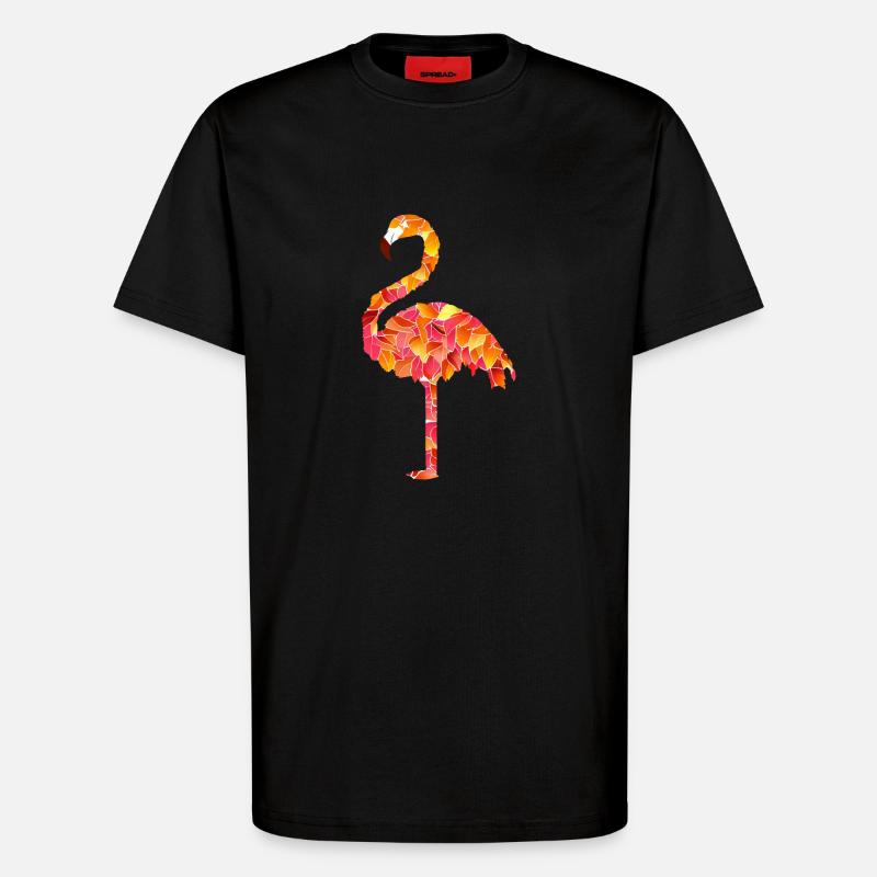 Flamingo aus Herbstblättern - T-Shirt - made by SPREAD - SOLID BLACK