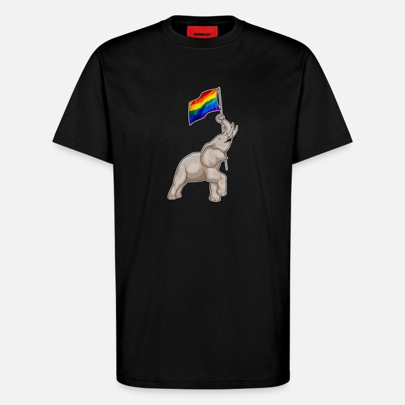 Arc-en-ciel éléphant - T-shirt bio décontracté fabriqué en UE - SOLID BLACK