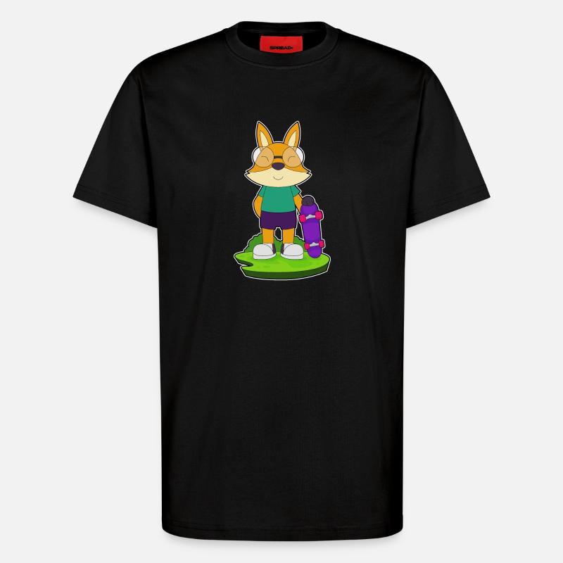 Fox Skater Skateboard - T-shirt bio décontracté fabriqué en UE - SOLID BLACK