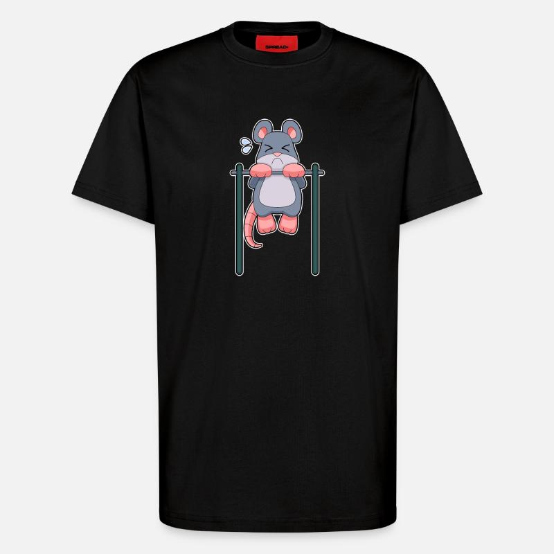 Mouse Bodybuilder Pull-Up Fitness - T-Shirt - made by SPREAD - SOLID BLACK