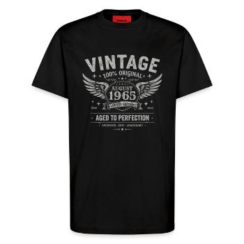 Born in August 1965, built August 1965 - August 1965 - T-Shirt - made by SPREAD - SOLID BLACK - Front - Alina (178cm) & Michal (187cm)