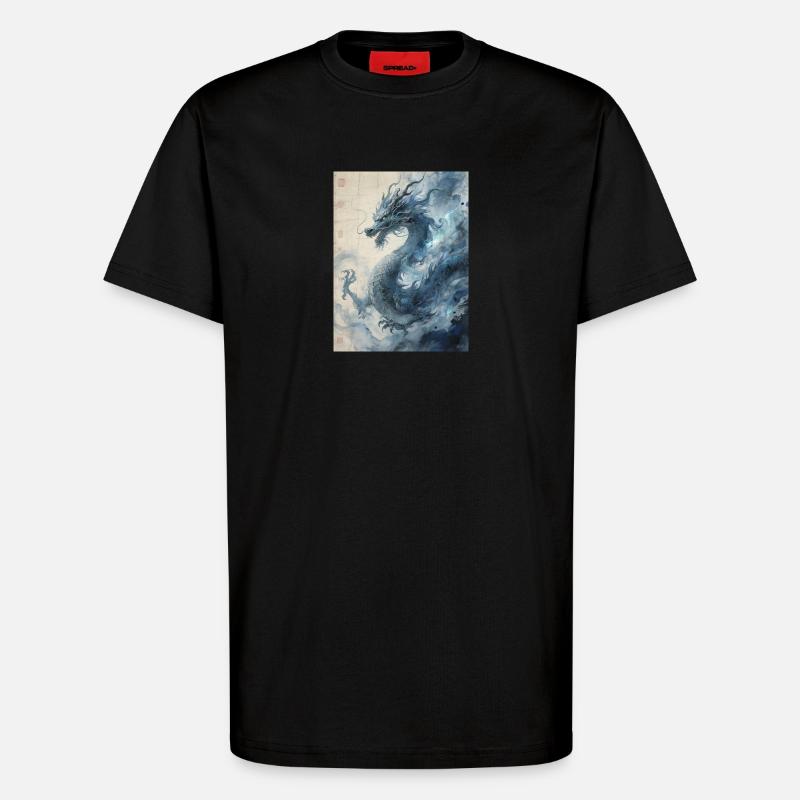 Die Sternennacht: Blauer Drache – Aether - T-Shirt - made by SPREAD - SOLID BLACK