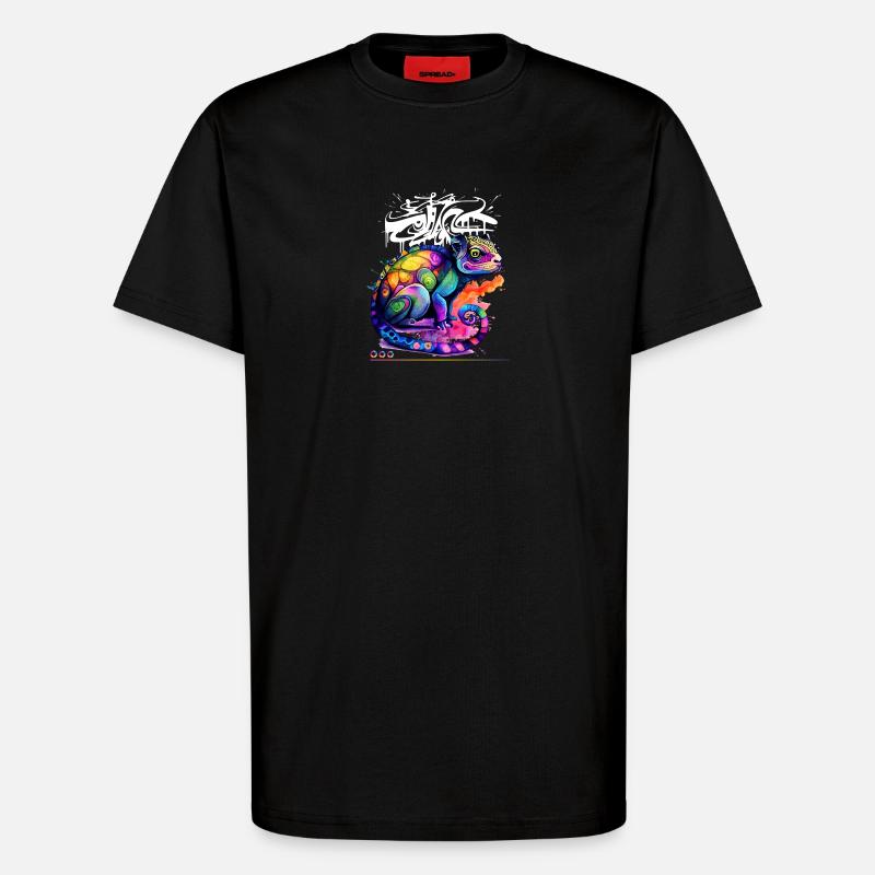 Farbenfroher Chamäleon Graffiti - T-Shirt - made by SPREAD - SOLID BLACK
