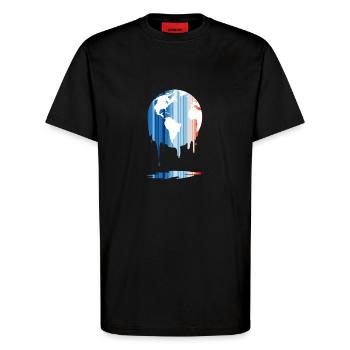 Warming Stripes World Temperaturänderung 1850-2022 - T-Shirt - made by SPREAD - SOLID BLACK - Vorne - Alina (178cm) & Michal (187cm)