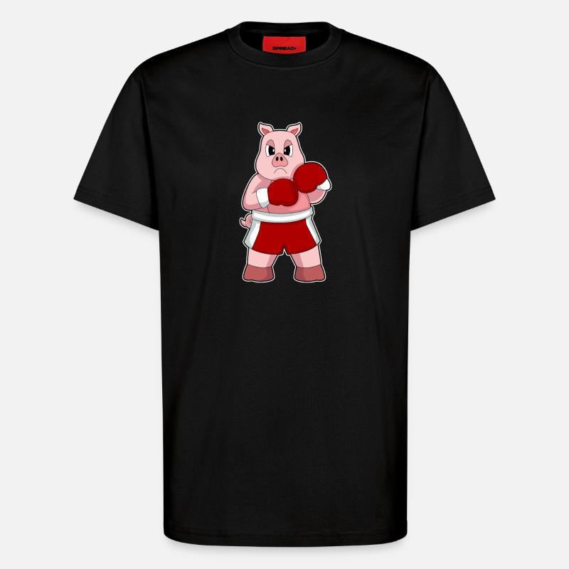 Schwein Boxer Boxhandschuhe Boxen - T-Shirt - made by SPREAD - SOLID BLACK