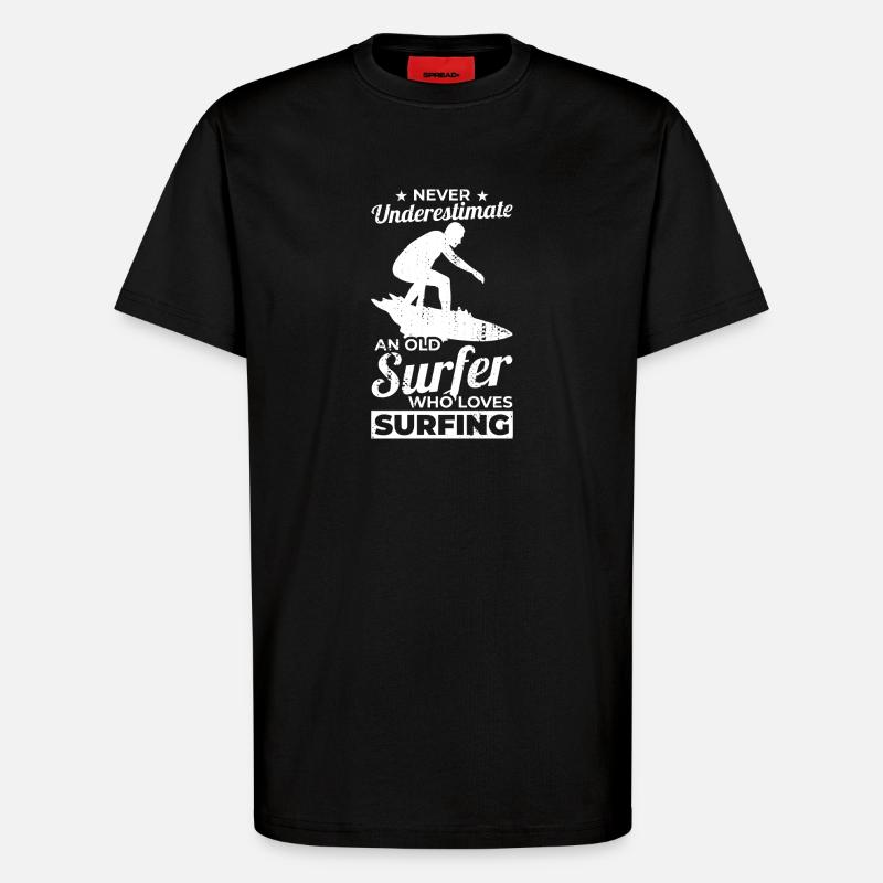 Never Underestimate An Old Surfer - T-Shirt - made by SPREAD - SOLID BLACK